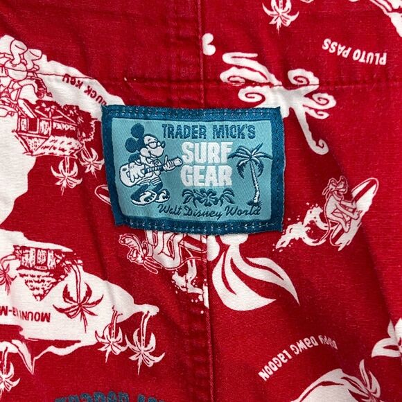 Walt Disney World Men's Shorts Sz L Trader Mick Surf Novelty Hawaiian Board Red - Picture 10 of 10